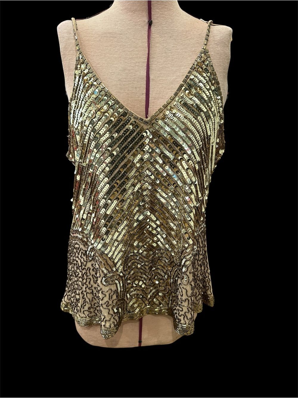Spell Gold Sequin V-Neck Camisole Sz L